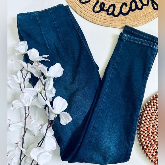 Free People Ultra High Rise Dark Wash Pull On Skinny Stretch Jeans - Picture 5 of 10